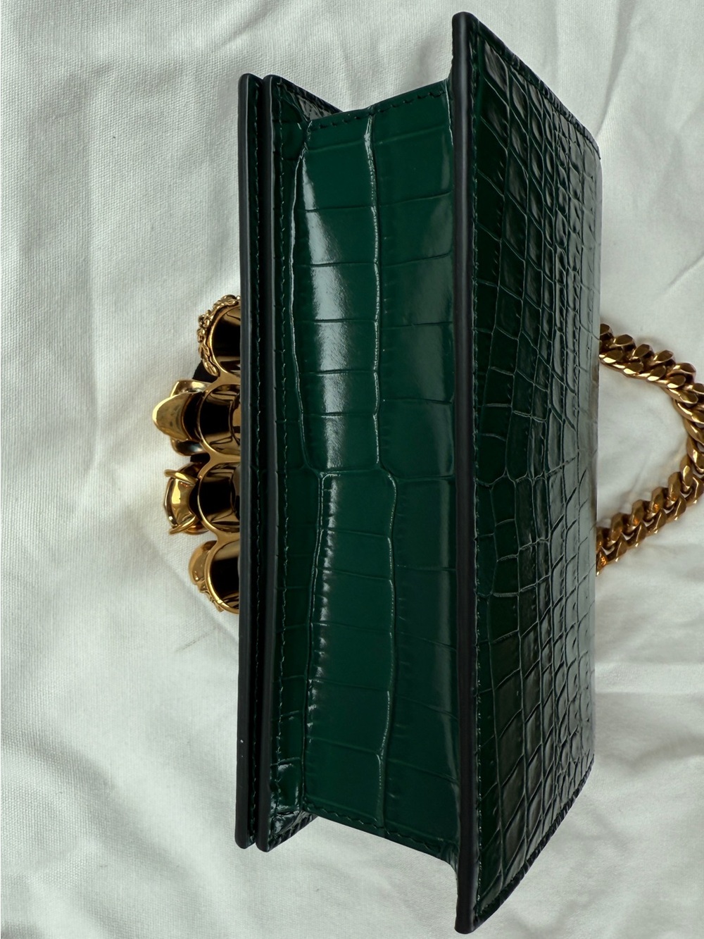 ALEXANDER MCQUEEN ‘Mini Jeweled Croc Satchel’ in Emerald/Gold - Picture 9 of 14